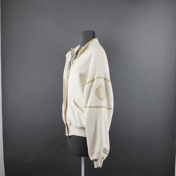 St John Sportswear VTG Sz L Cream Gold Lined Collar Cotton Viscose Rayon Jacket
