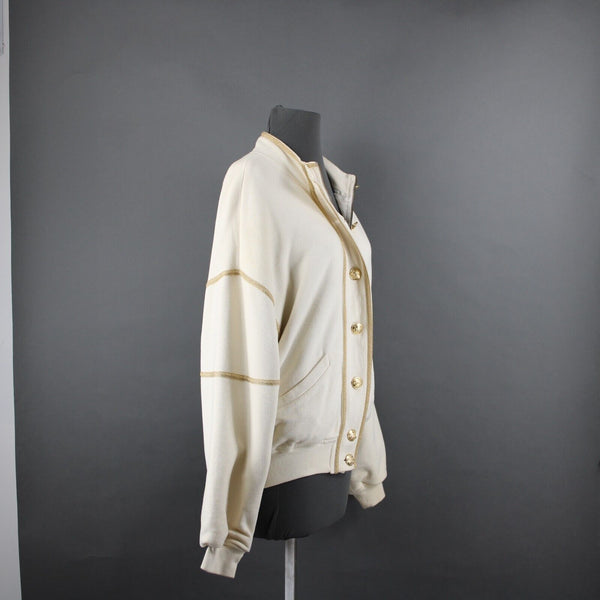 St John Sportswear VTG Sz L Cream Gold Lined Collar Cotton Viscose Rayon Jacket