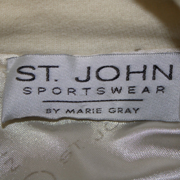 St John Sportswear VTG Sz L Cream Gold Lined Collar Cotton Viscose Rayon Jacket