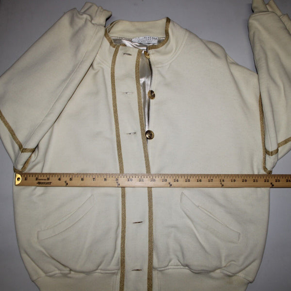 St John Sportswear VTG Sz L Cream Gold Lined Collar Cotton Viscose Rayon Jacket