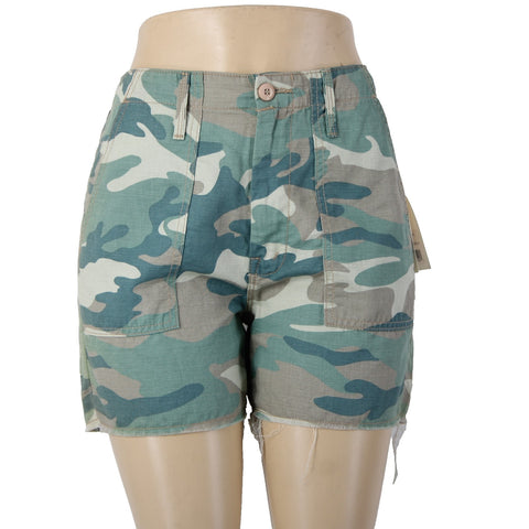 Mother Shorts NEW $168 Sz 27 x 4 Blue Green Camo The Shaker Crop Cotton Shorts