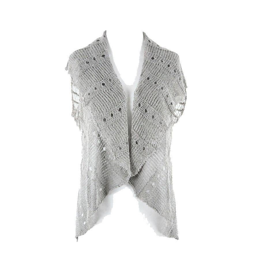 Cartise Sz L Taupe Crochet Asymmetrical Open Weave Boho Knit Vest Wrap