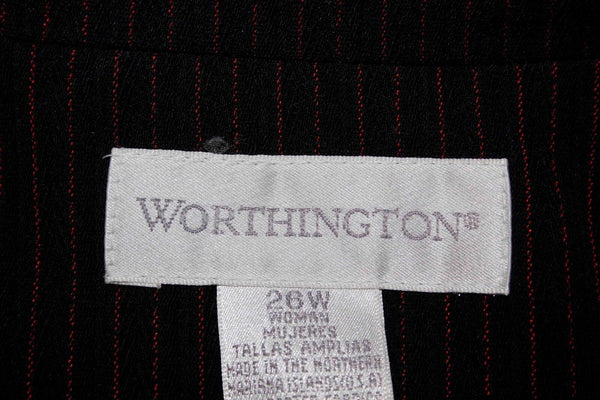 Worthington NEW $200 Sz 26W Black Red Poly Blend Lined Pinstripe Blazer