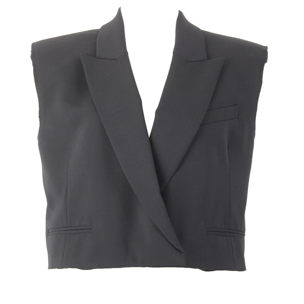 Zara Vest NEW $90 Sz S Black Collared Faux Pockets Crop Viscose Elastane Vest