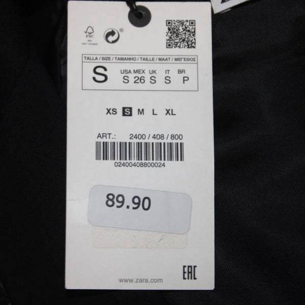 Zara Vest NEW $90 Sz S Black Collared Faux Pockets Crop Viscose Elastane Vest