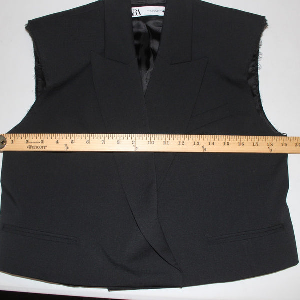 Zara Vest NEW $90 Sz S Black Collared Faux Pockets Crop Viscose Elastane Vest