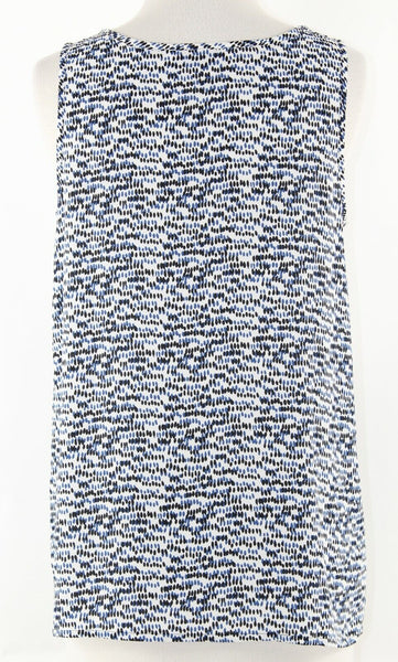 LOFT Sz XS White Blue Black Ruffle Ribbon Neck 100% Polyester Top