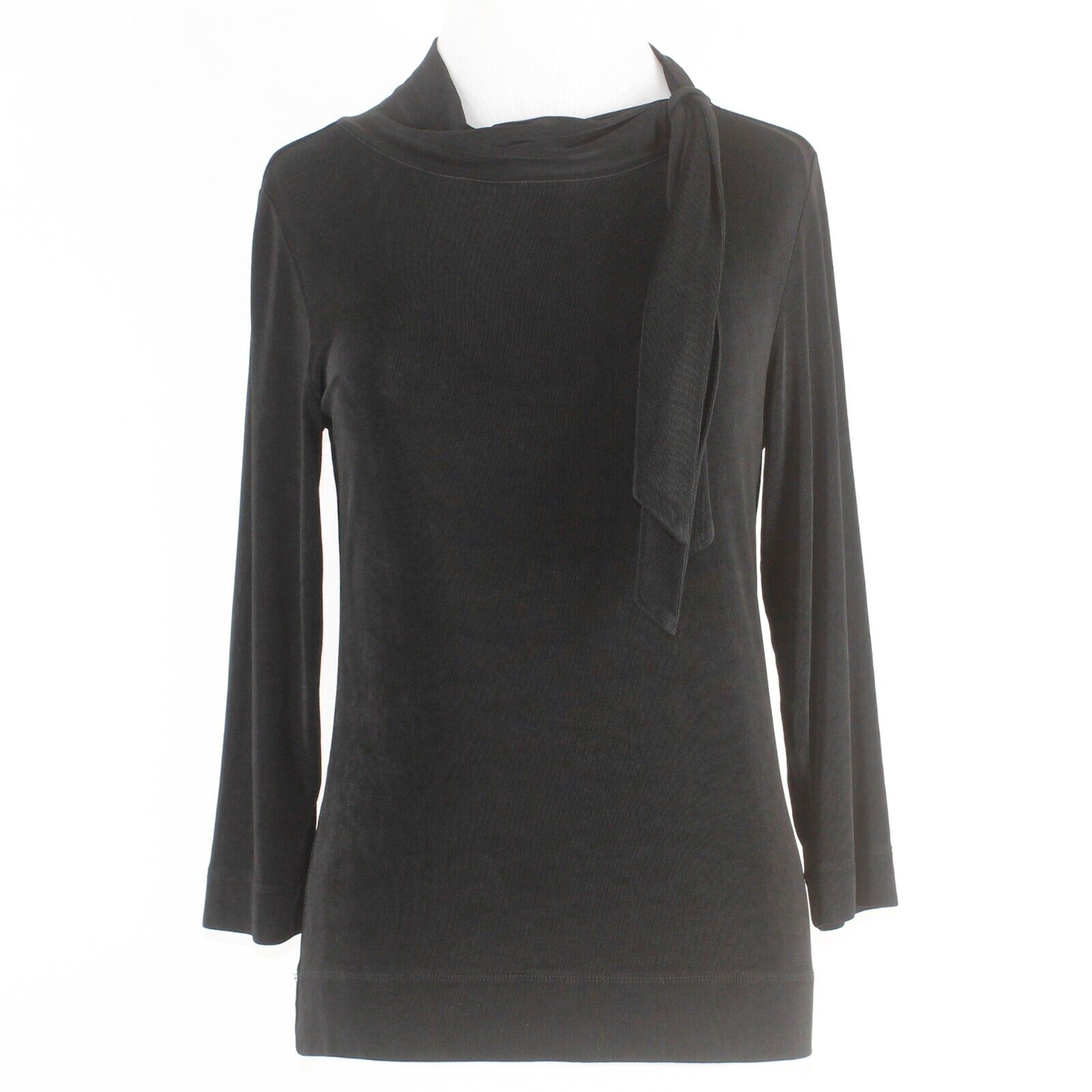 Chicos Travelers Sz 0 Black Pullover Built In Neck Tie Acetate Spandex Knit Top