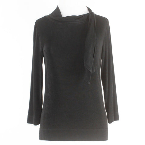 Chicos Travelers Sz 0 Black Pullover Built In Neck Tie Acetate Spandex Knit Top