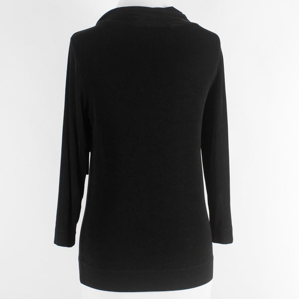 Chicos Travelers Sz 0 Black Pullover Built In Neck Tie Acetate Spandex Knit Top