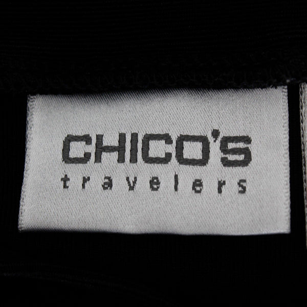 Chicos Travelers Sz 0 Black Pullover Built In Neck Tie Acetate Spandex Knit Top