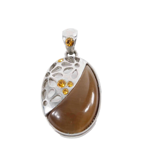 Lia Sophia Silvertone Citrine Cz Tigers Eye 1.5" Pendant