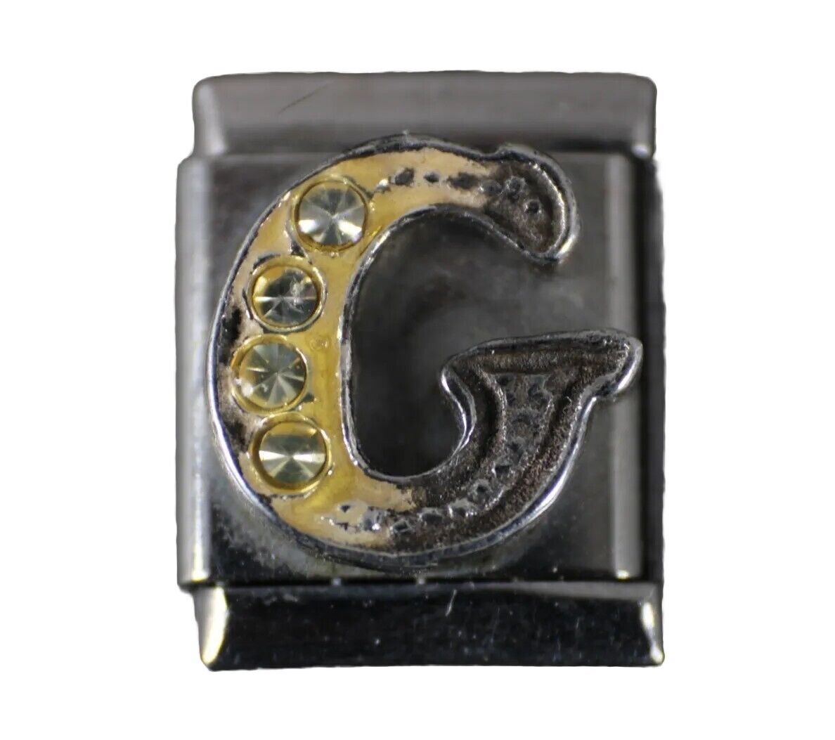 Milton Firenze "G" CZ  Stainless Steel Elastic Stretch Link Italian Charm
