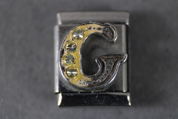 Milton Firenze "G" CZ  Stainless Steel Elastic Stretch Link Italian Charm