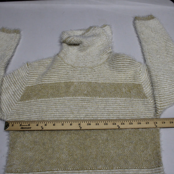 Ethyl Sz M Cream Mustard Yellow Eyelash Fur Boho Asym Neck Nylon Blend Sweater