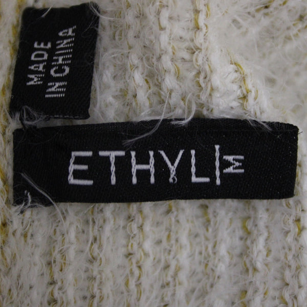 Ethyl Sz M Cream Mustard Yellow Eyelash Fur Boho Asym Neck Nylon Blend Sweater