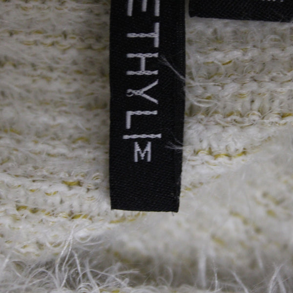 Ethyl Sz M Cream Mustard Yellow Eyelash Fur Boho Asym Neck Nylon Blend Sweater
