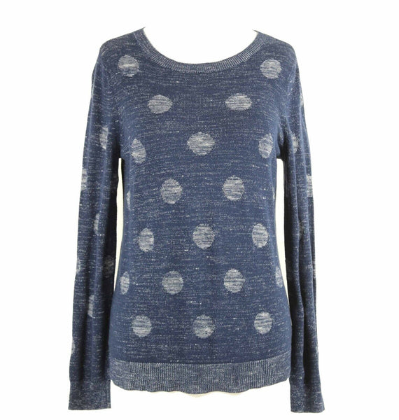 Liz Claiborne Sz S Navy Blue With White Pullover Polka Dot Cotton Blend Sweater