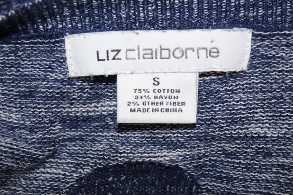 Liz Claiborne Sz S Navy Blue With White Pullover Polka Dot Cotton Blend Sweater