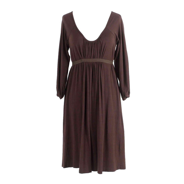 Splendid Sz L Brown Mid Sleeve Ruffle Tie Front Supima Modal Spandex Dress