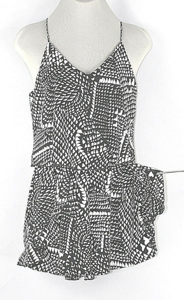 Tyche Sz S x 3" Cream Black Bohemian Pocketed 100% Polyester Romper