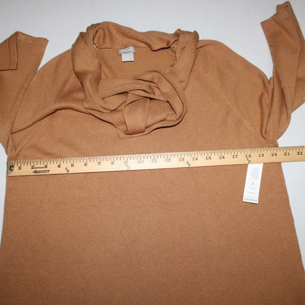 Chicos Sweater NEW $90 Sz 2 English Toffee Tan Luxe Tie Neck Rayon Nylon Sweater