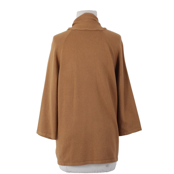 Chicos Sweater NEW $90 Sz 2 English Toffee Tan Luxe Tie Neck Rayon Nylon Sweater