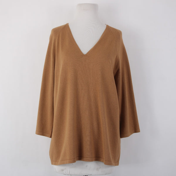 Chicos Sweater NEW $90 Sz 2 English Toffee Tan Luxe Tie Neck Rayon Nylon Sweater