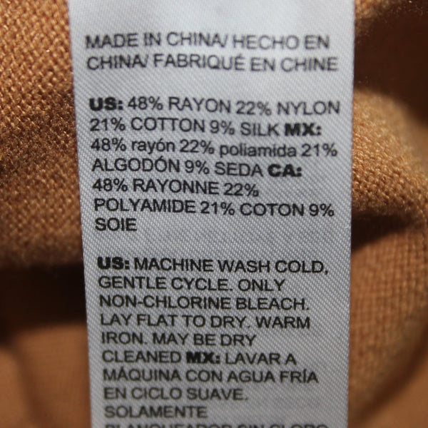 Chicos Sweater NEW $90 Sz 2 English Toffee Tan Luxe Tie Neck Rayon Nylon Sweater