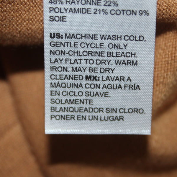 Chicos Sweater NEW $90 Sz 2 English Toffee Tan Luxe Tie Neck Rayon Nylon Sweater