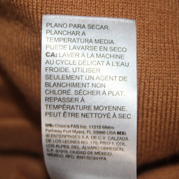 Chicos Sweater NEW $90 Sz 2 English Toffee Tan Luxe Tie Neck Rayon Nylon Sweater