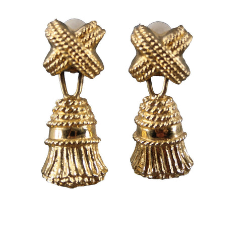 Ivana Goldtone Detachable Fringe Dangle 1.75" Huggie Clip On Earrings