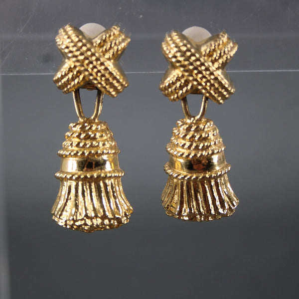 Ivana Goldtone Detachable Fringe Dangle 1.75" Huggie Clip On Earrings