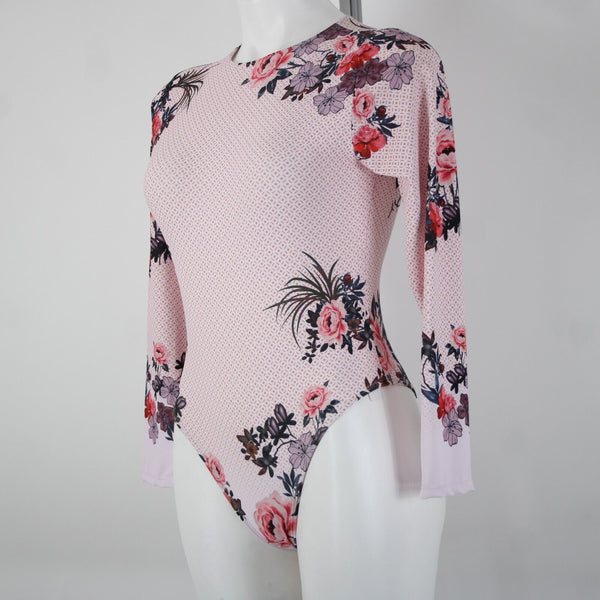 Brazilian NEW Sz M Pink Multi Color Floral Nylon Spandex Sun Shield Swim Suit