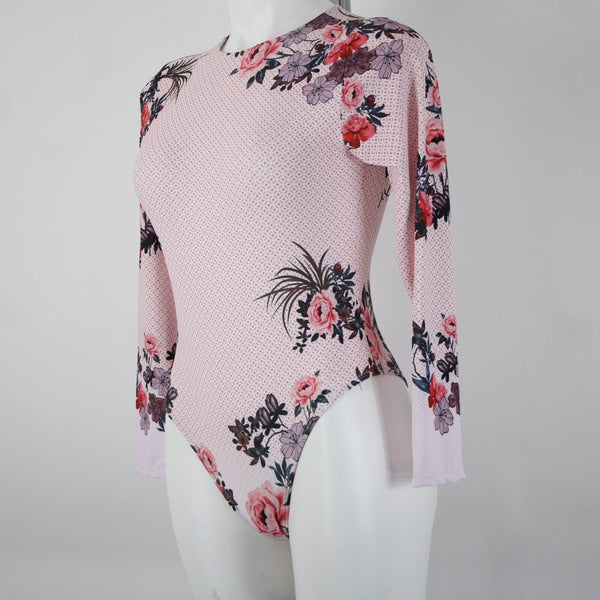 Brazilian NEW Sz M Pink Multi Color Floral Nylon Spandex Sun Shield Swim Suit