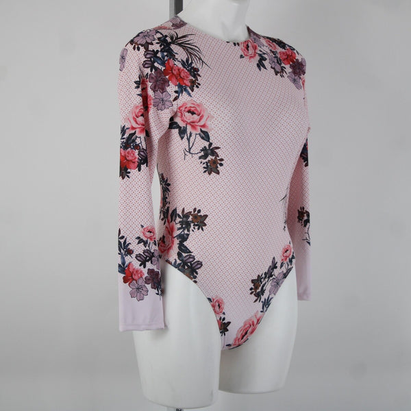 Brazilian NEW Sz M Pink Multi Color Floral Nylon Spandex Sun Shield Swim Suit