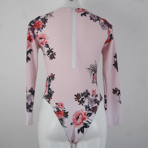 Brazilian NEW Sz M Pink Multi Color Floral Nylon Spandex Sun Shield Swim Suit