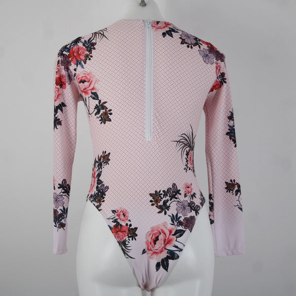 Brazilian NEW Sz M Pink Multi Color Floral Nylon Spandex Sun Shield Swim Suit