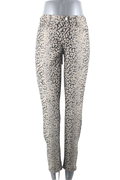 7 For All Mankind NEW $218 Sz 28 X 29 Brown Multi Skinny Cotton Blend Pant