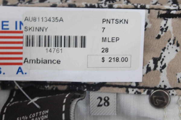 7 For All Mankind NEW $218 Sz 28 X 29 Brown Multi Skinny Cotton Blend Pant