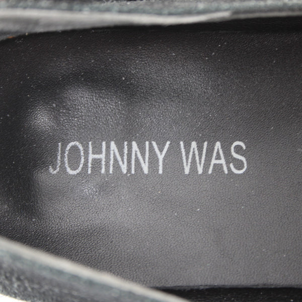 Johnny Was Flats Sz 10 Black Multi Bird Embroidered Slip On Suede Leather Flats