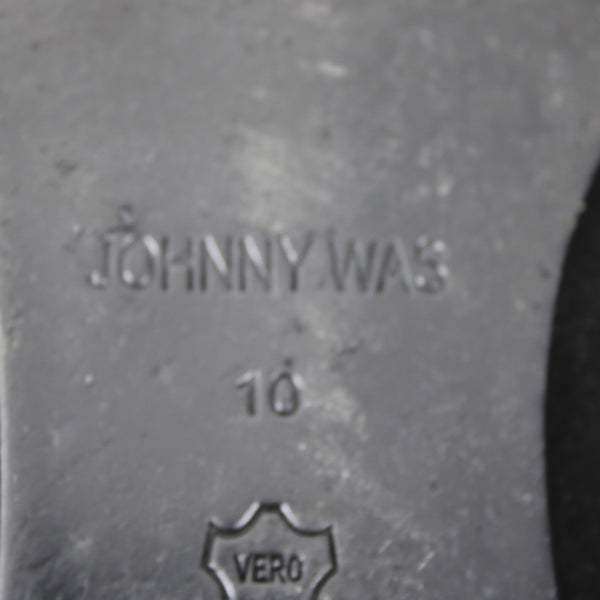 Johnny Was Flats Sz 10 Black Multi Bird Embroidered Slip On Suede Leather Flats