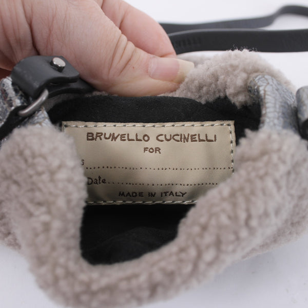 Brunello Cucinelli Purse 5 x 7 x 1 Gray Silver Metallic With Box Crossbody Purse