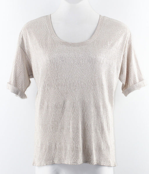 Style Co Sz XL Tan Silver 100% Polyester Cuffed Sleeve High Lo Zip Back Top