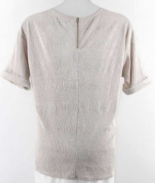 Style Co Sz XL Tan Silver 100% Polyester Cuffed Sleeve High Lo Zip Back Top