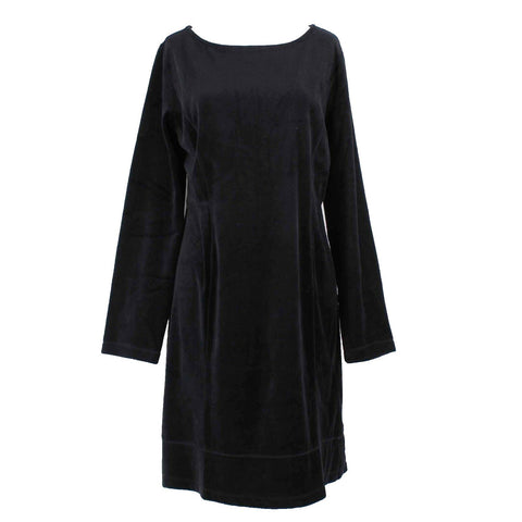 Soma NEW $65 Sz L Black Velour Long Sleeve Cotton Polyester Short Dress