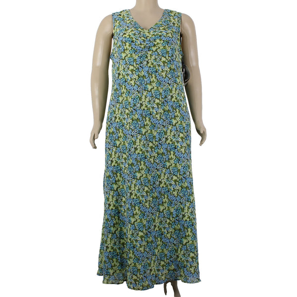 Dress Barn Woman Dress Sz 22W Green Blue Multicolor Floral Lined 100% Poly Dress