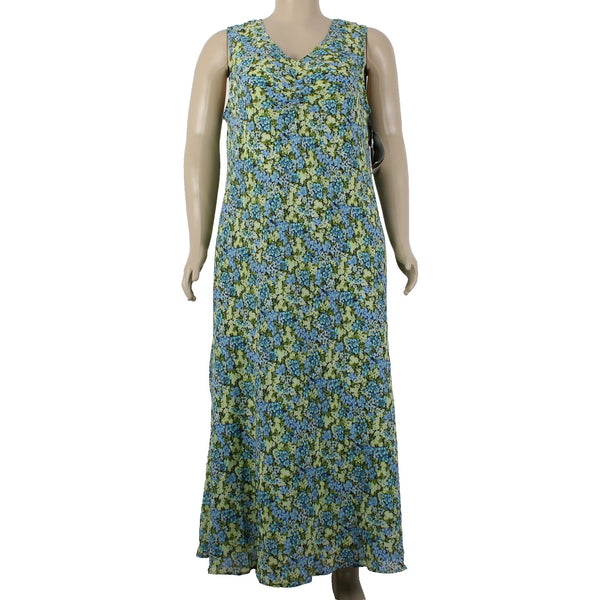 Dress Barn Woman Dress Sz 22W Green Blue Multicolor Floral Lined 100% Poly Dress