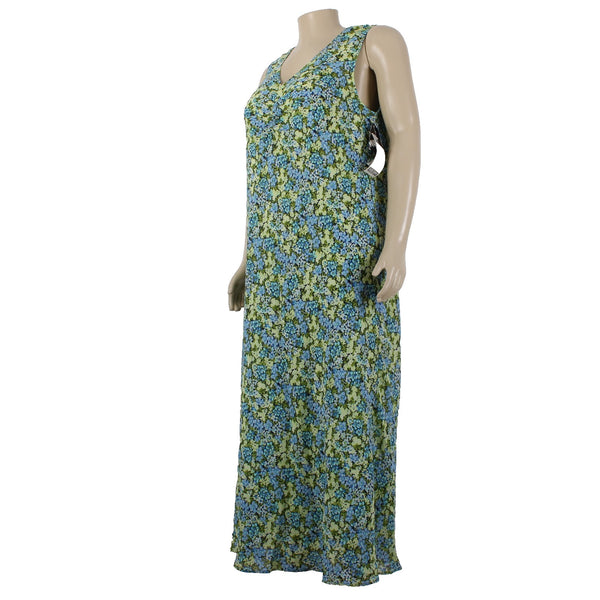 Dress Barn Woman Dress Sz 22W Green Blue Multicolor Floral Lined 100% Poly Dress