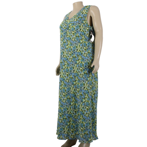 Dress Barn Woman Dress Sz 22W Green Blue Multicolor Floral Lined 100% Poly Dress
